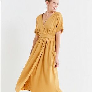 Urban Outfitters Golden Yellow Linen Wrap Dress